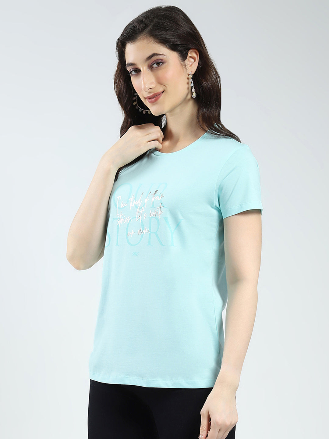 Women Blue & Purple Printed Round Neck Half Sleeve Top 2Pc Set