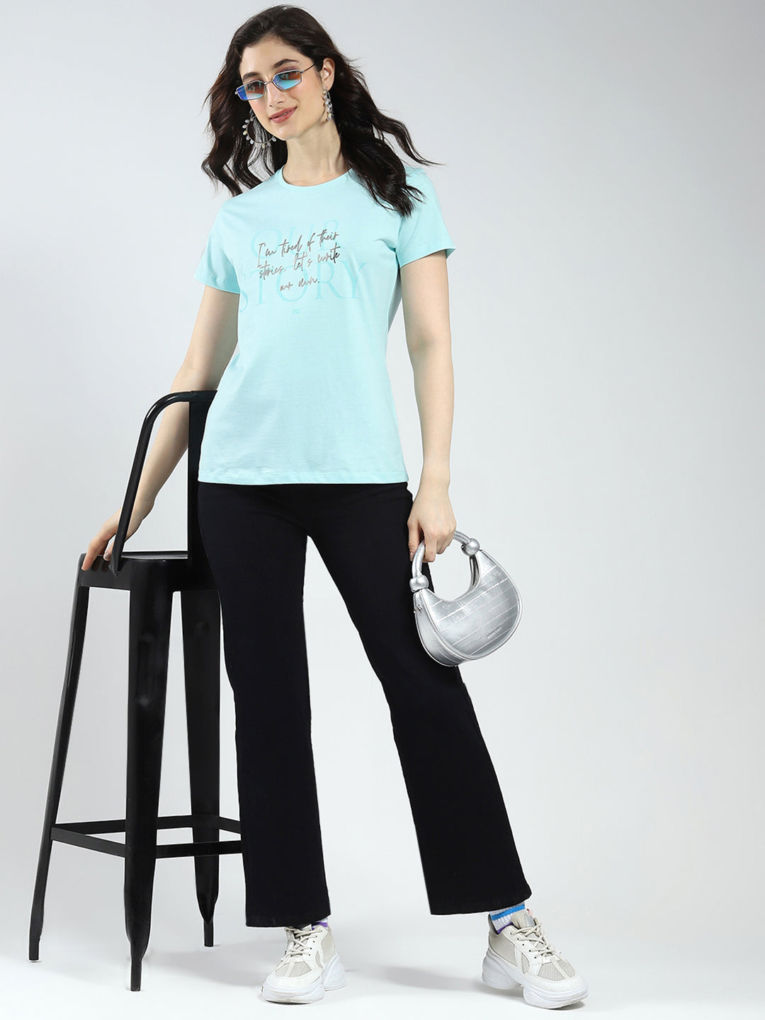 Women Blue & Purple Printed Round Neck Half Sleeve Top 2Pc Set