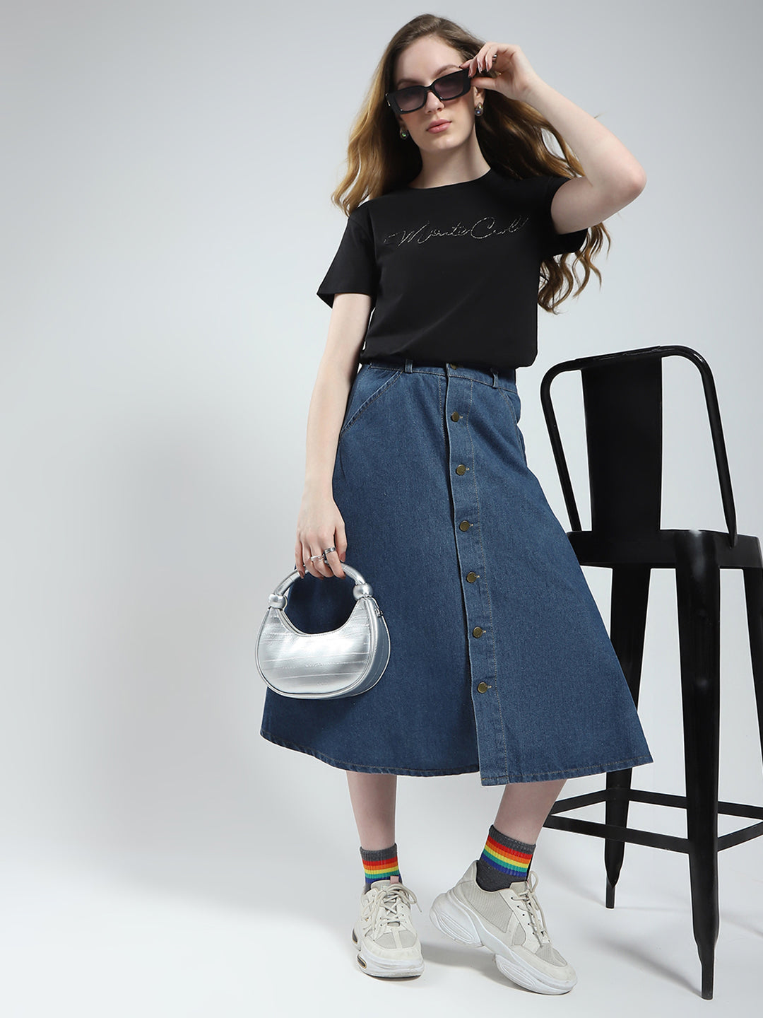 Women Black Solid Round Neck Half Sleeve Top