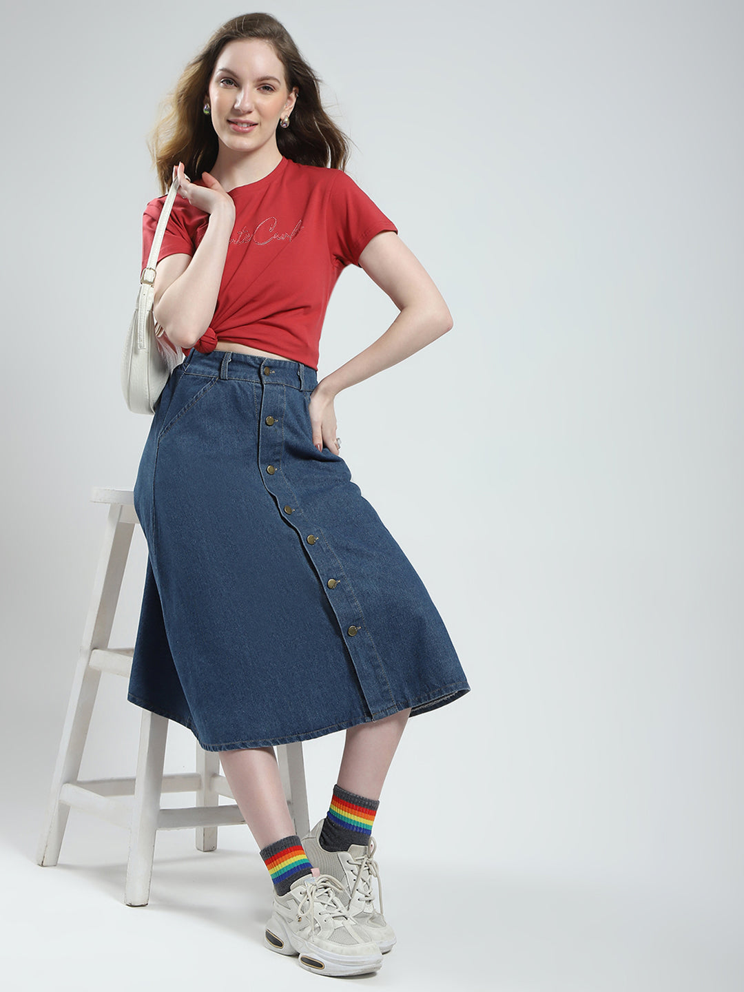 Women Rust Solid Round Neck Half Sleeve Top