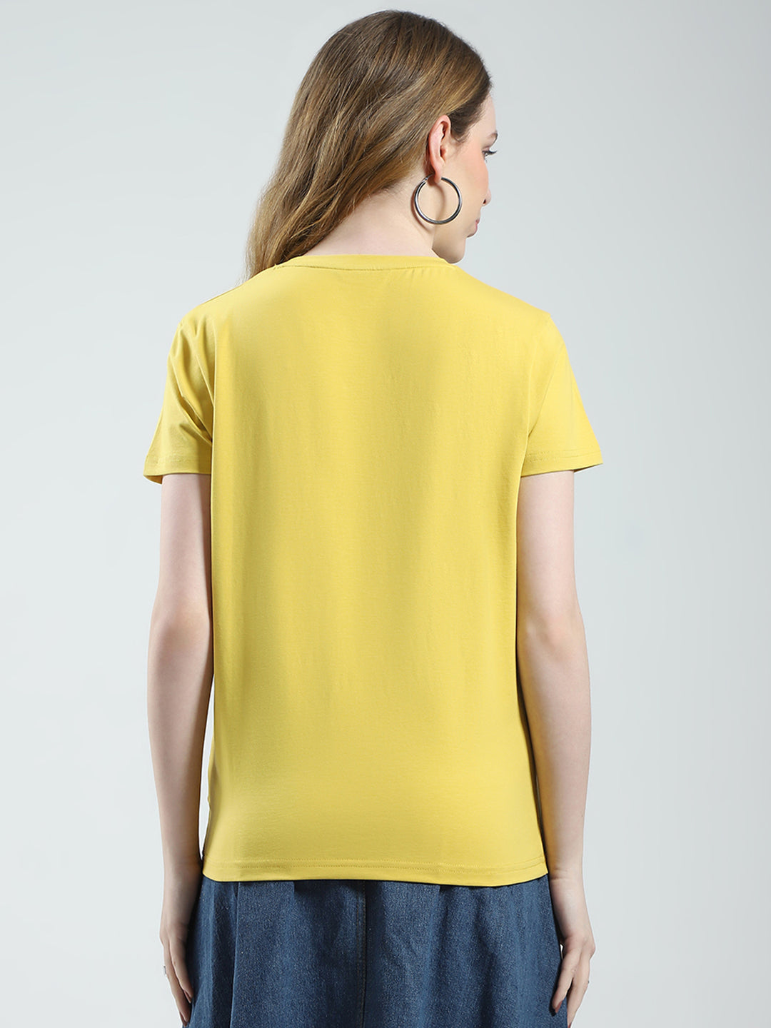 Women Mustard Solid Round Neck Half Sleeve Top