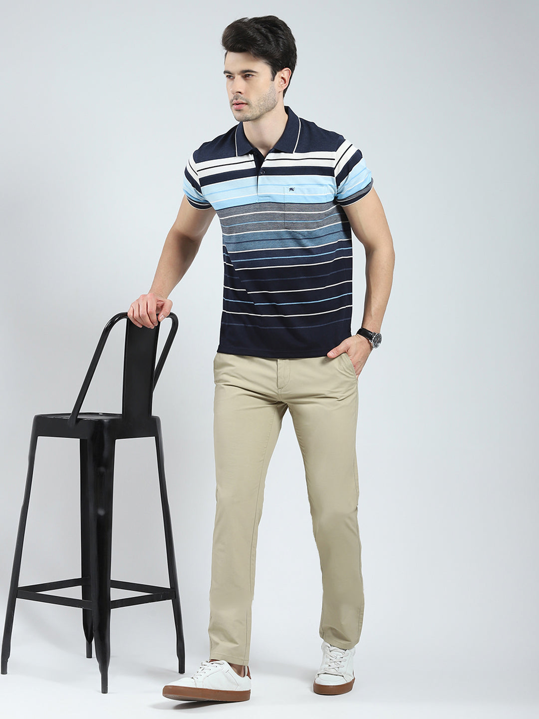 Men Khaki Solid Slim Fit Trouser