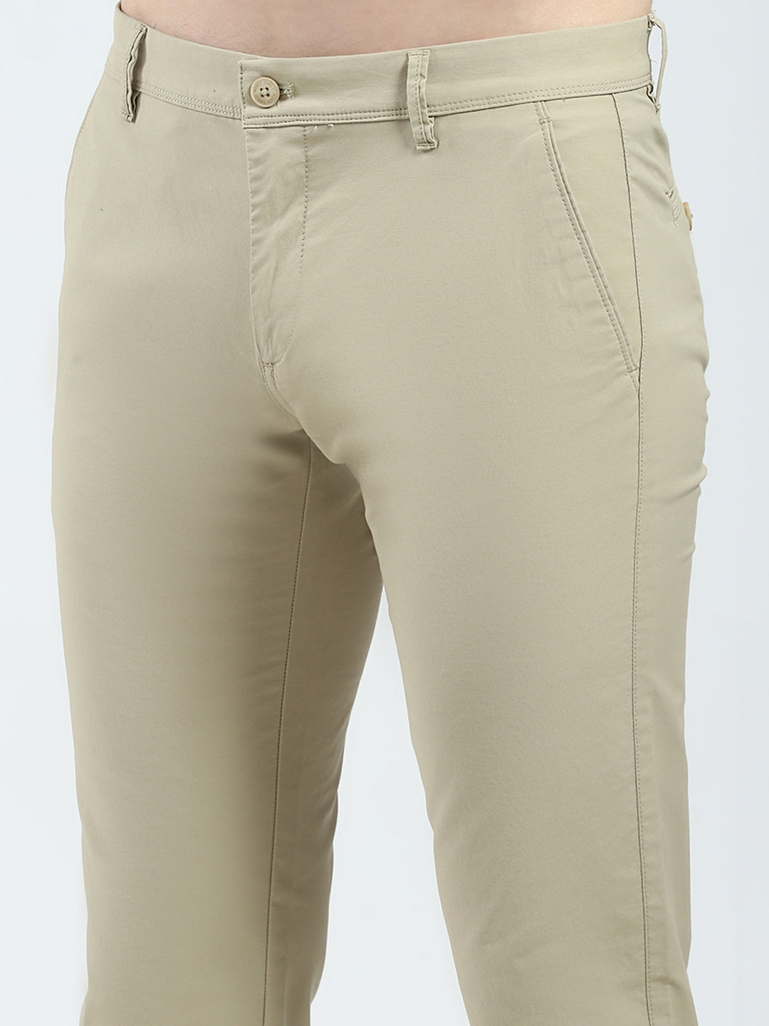 Men Khaki Solid Slim Fit Trouser