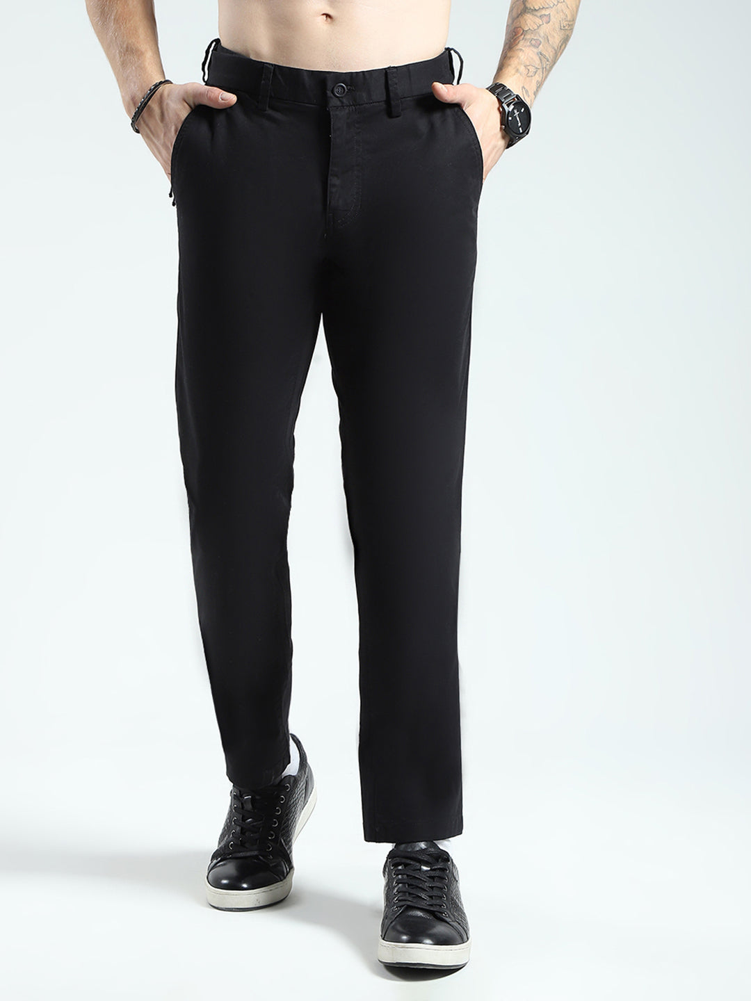 Men Black Solid Slim Fit Trouser