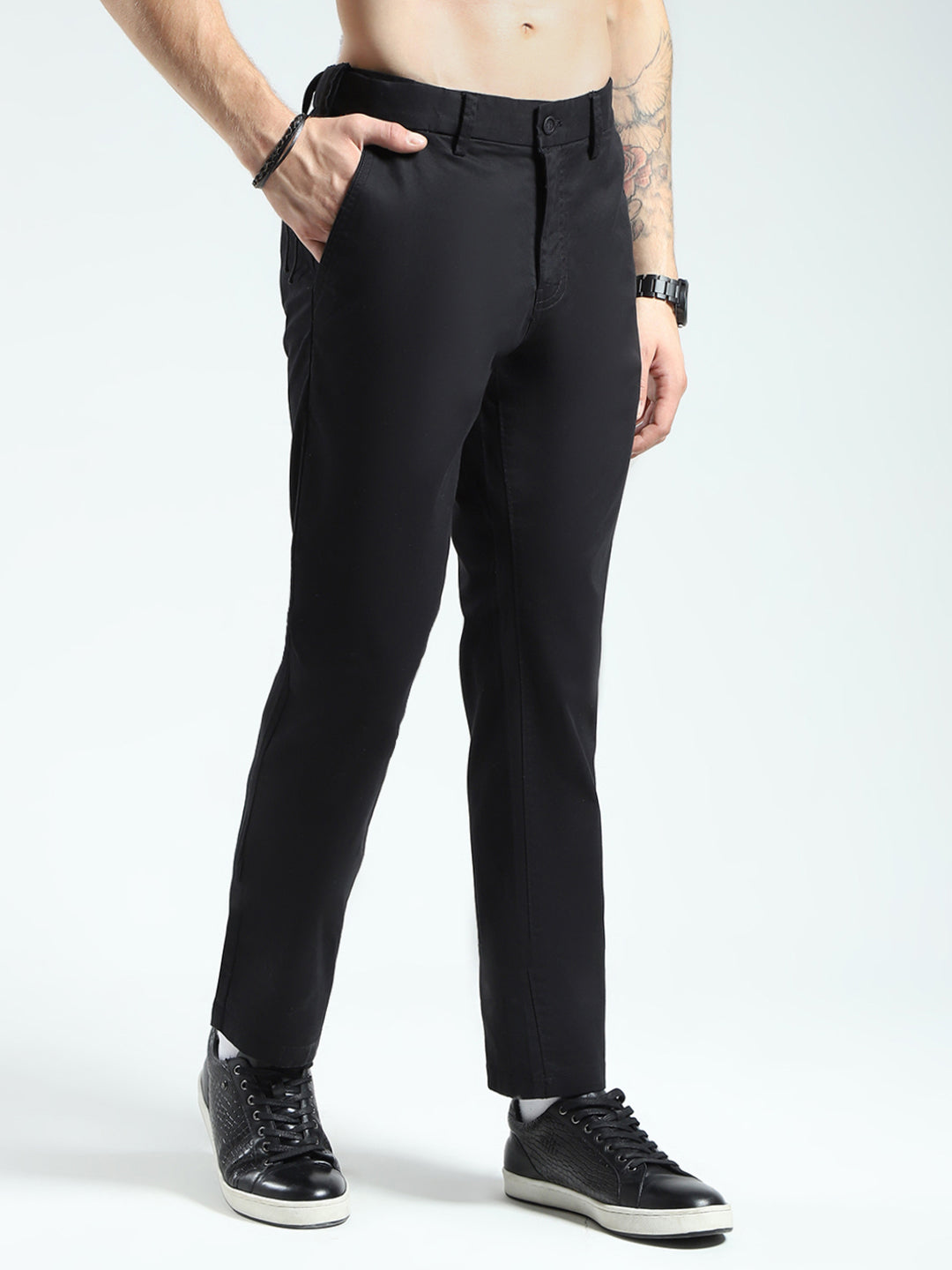 Men Black Solid Slim Fit Trouser