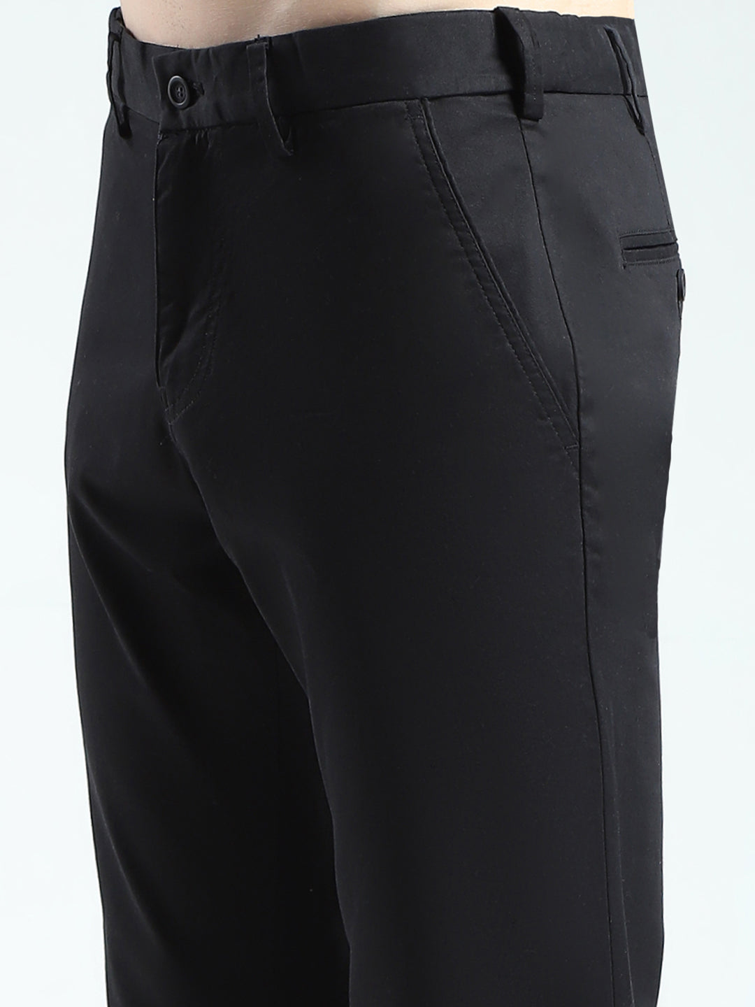 Men Black Solid Slim Fit Trouser