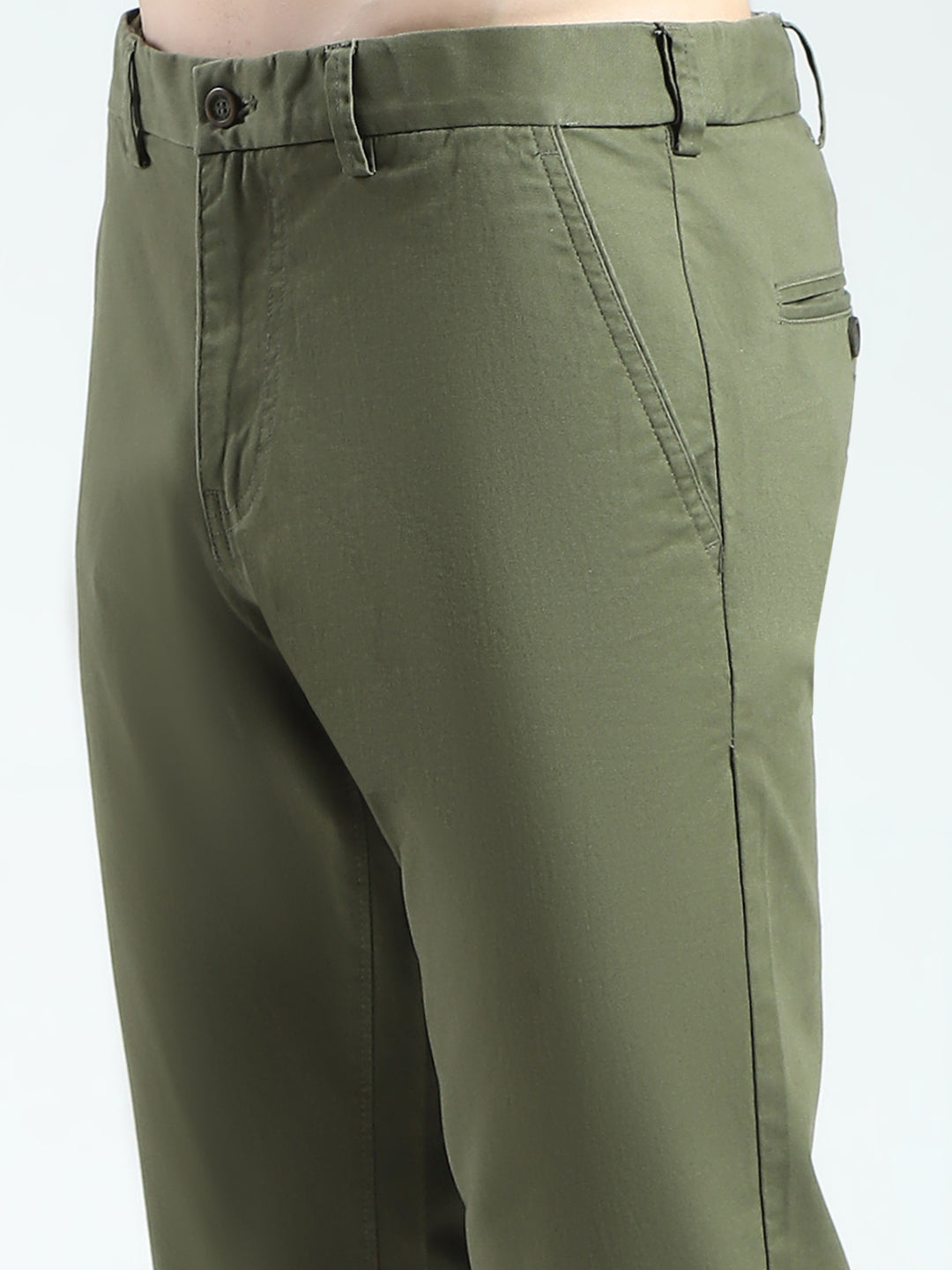 Men Olive Solid Slim Fit Trouser