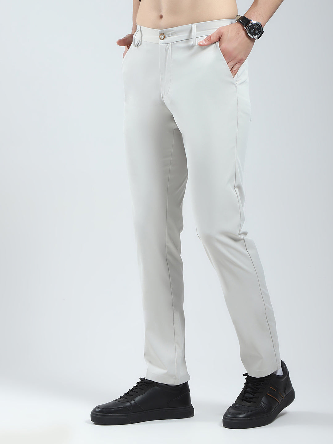 Men Grey Solid Slim Fit Trouser
