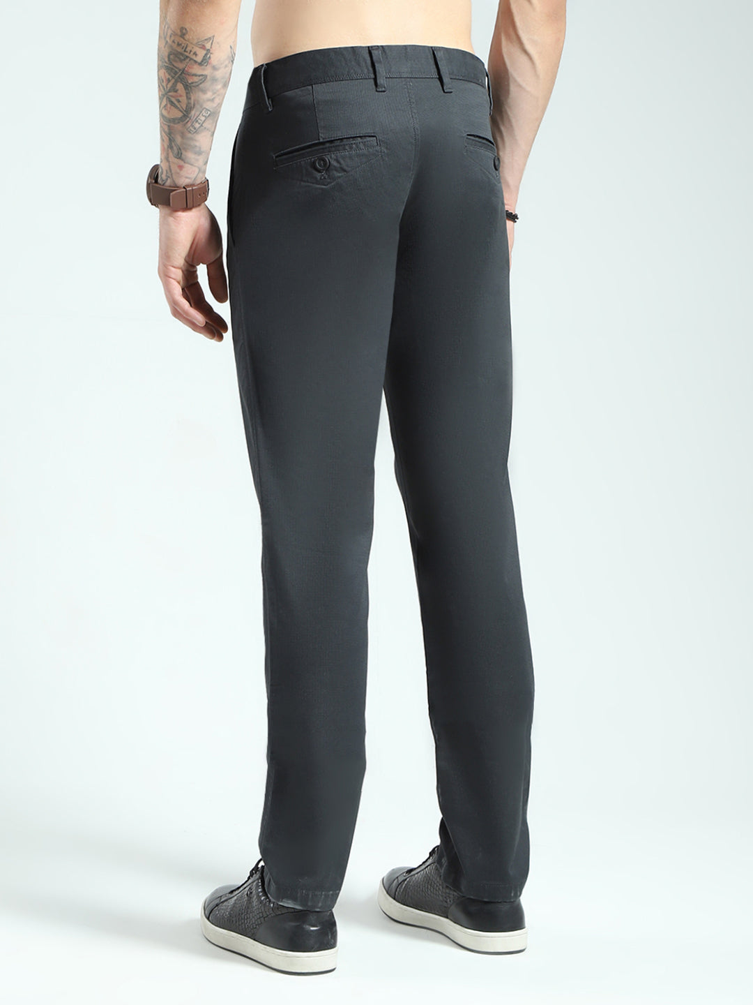Men Grey Solid Slim Fit Trouser