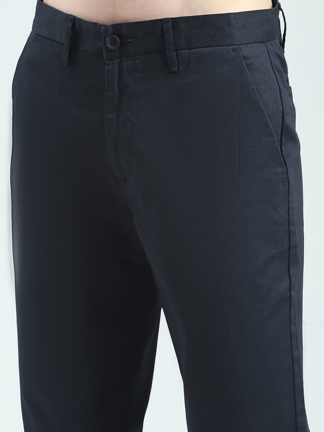 Men Navy Blue Solid Slim Fit Trouser