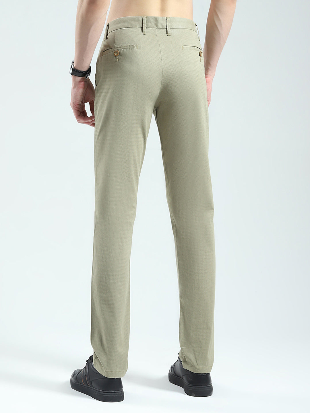 Men Olive Solid Slim Fit Trouser
