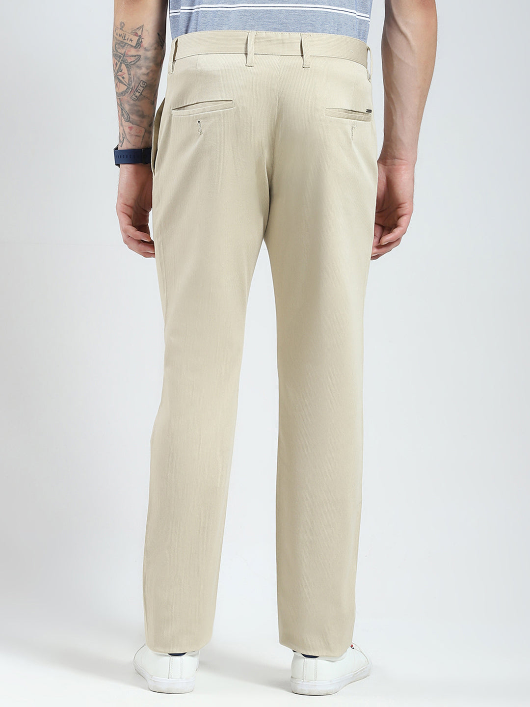 Men Beige Solid Slim Fit Trouser