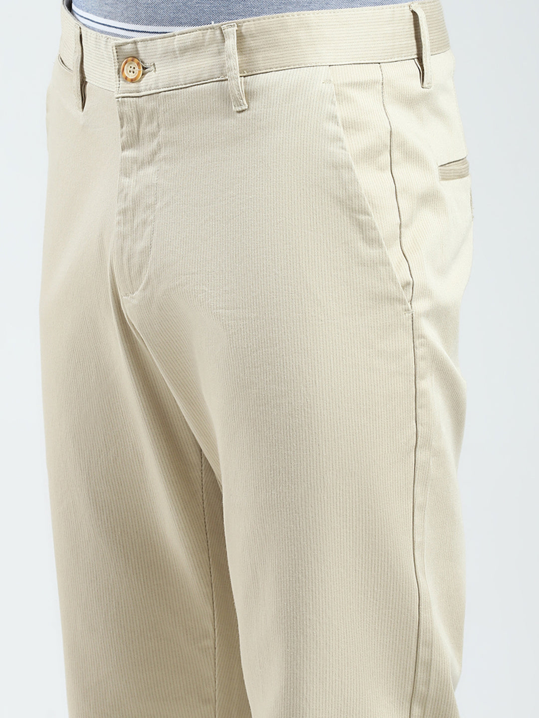 Men Beige Solid Slim Fit Trouser