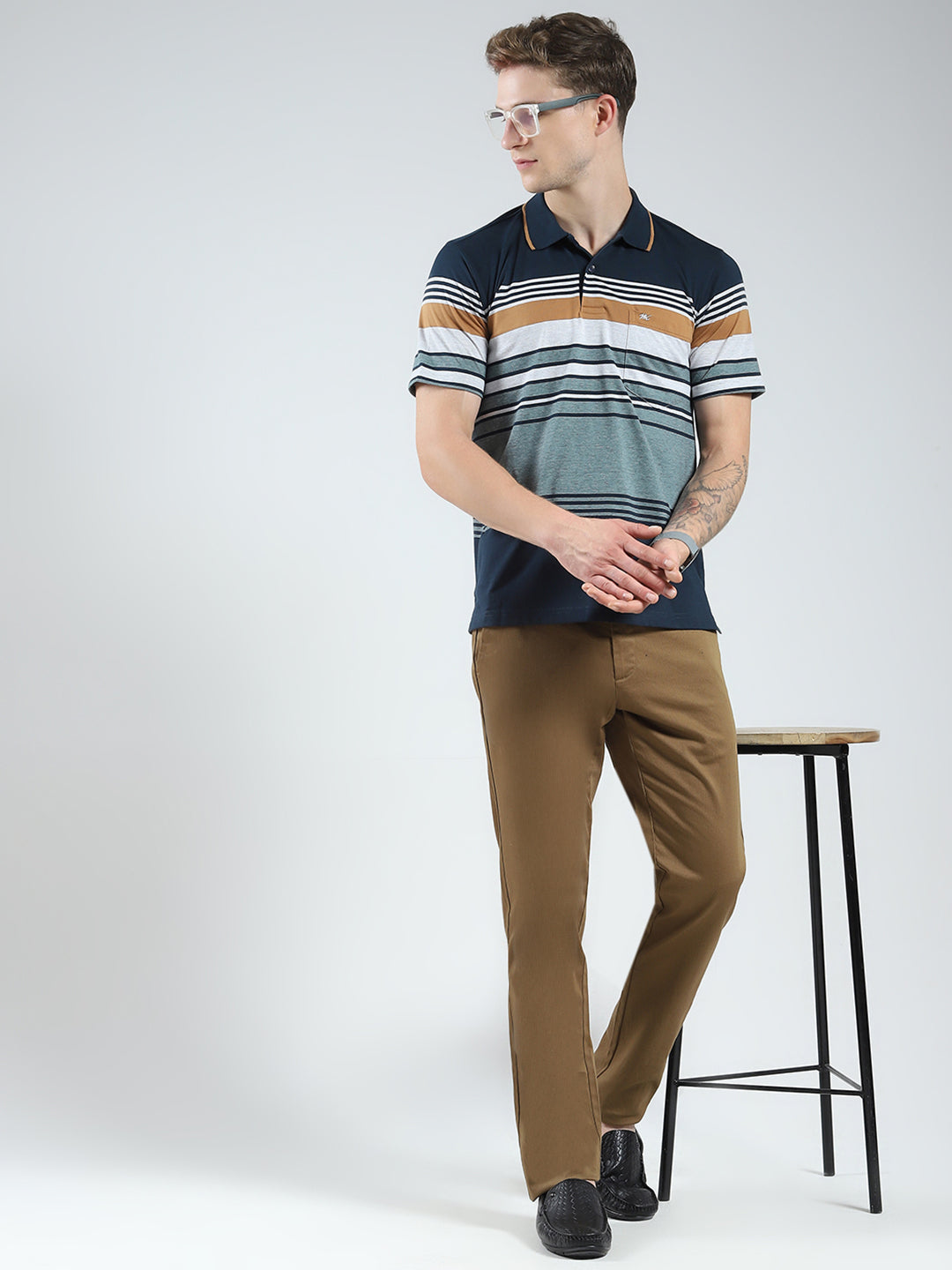 Men Khaki Solid Slim Fit Trouser