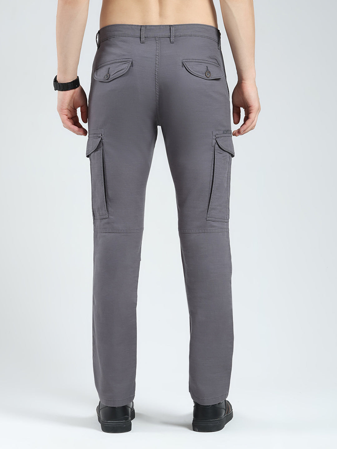 Men Grey Solid Slim Fit Cargo