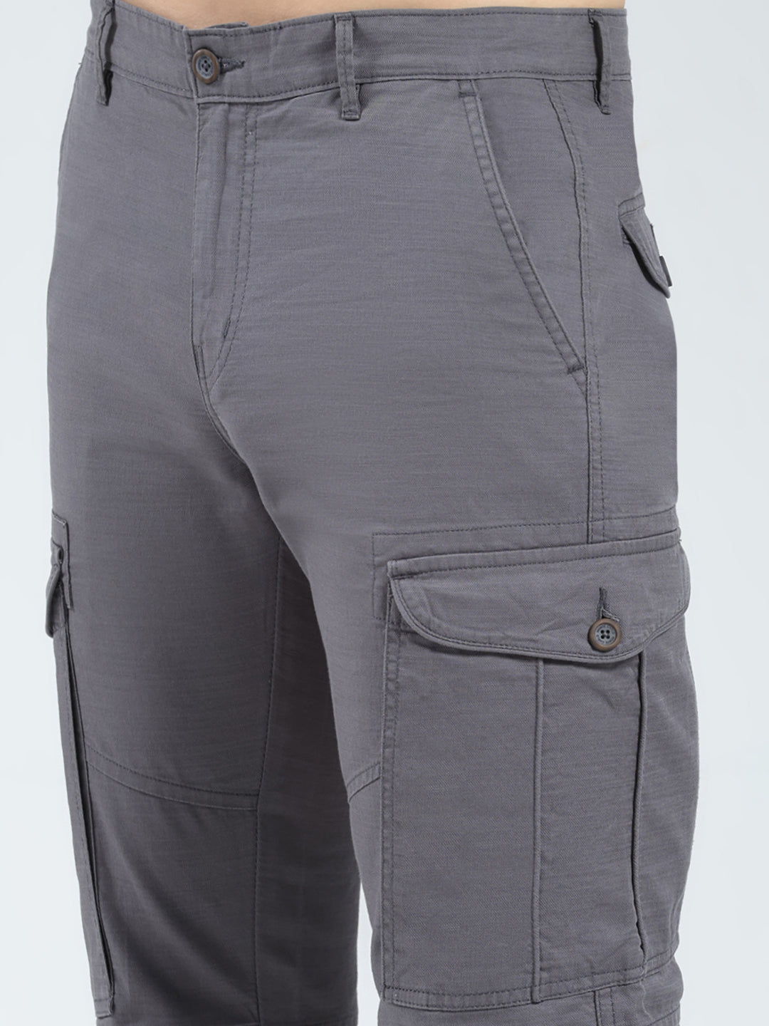 Men Grey Solid Slim Fit Cargo