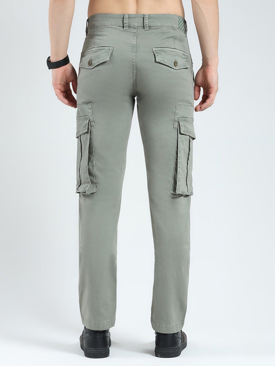 Men Grey Solid Slim Fit Cargo