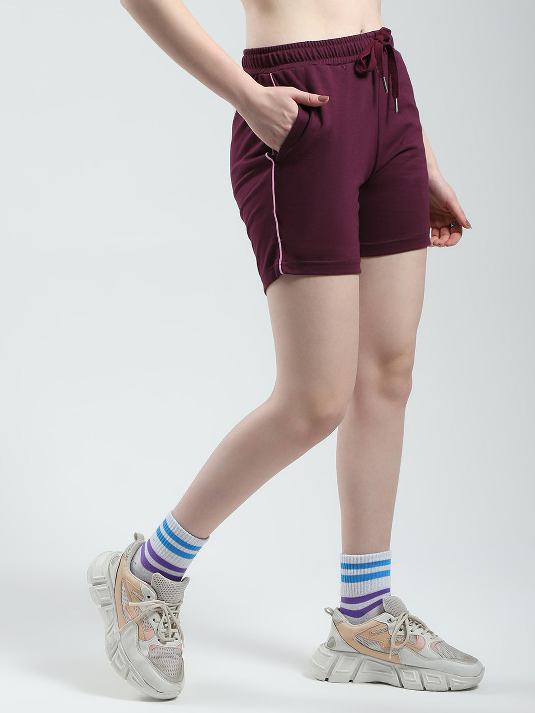 Women Maroon Solid Regular Fit Short
