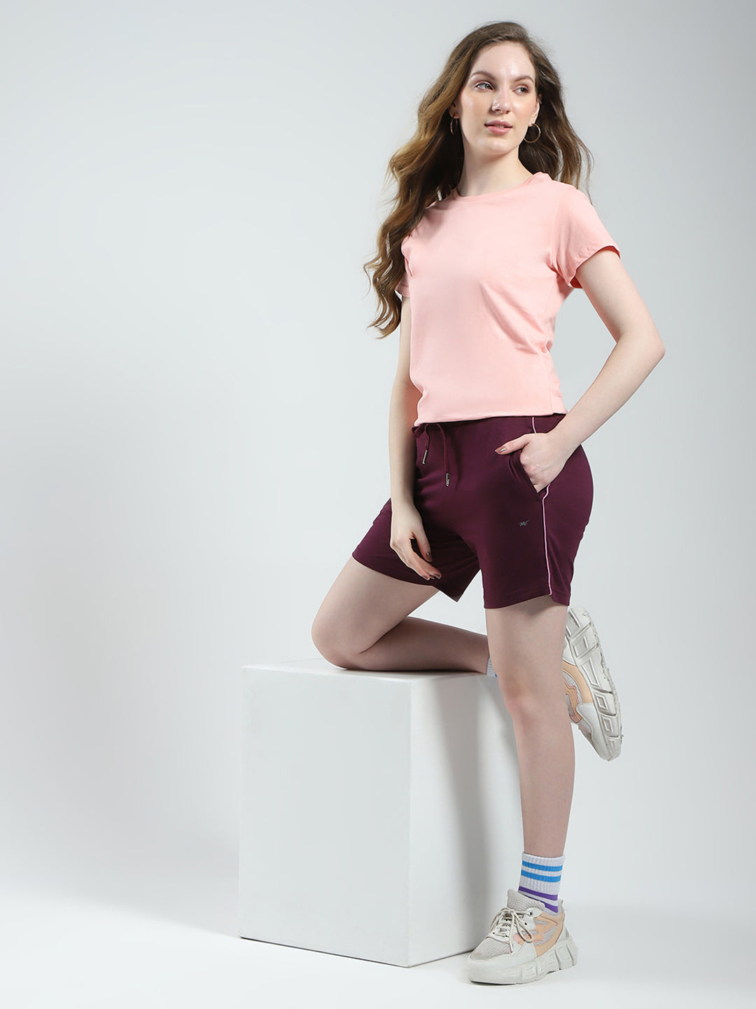 Women Maroon Solid Regular Fit Short