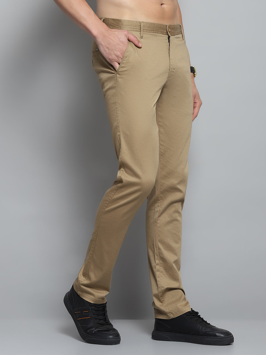 Men Khaki Solid Trouser