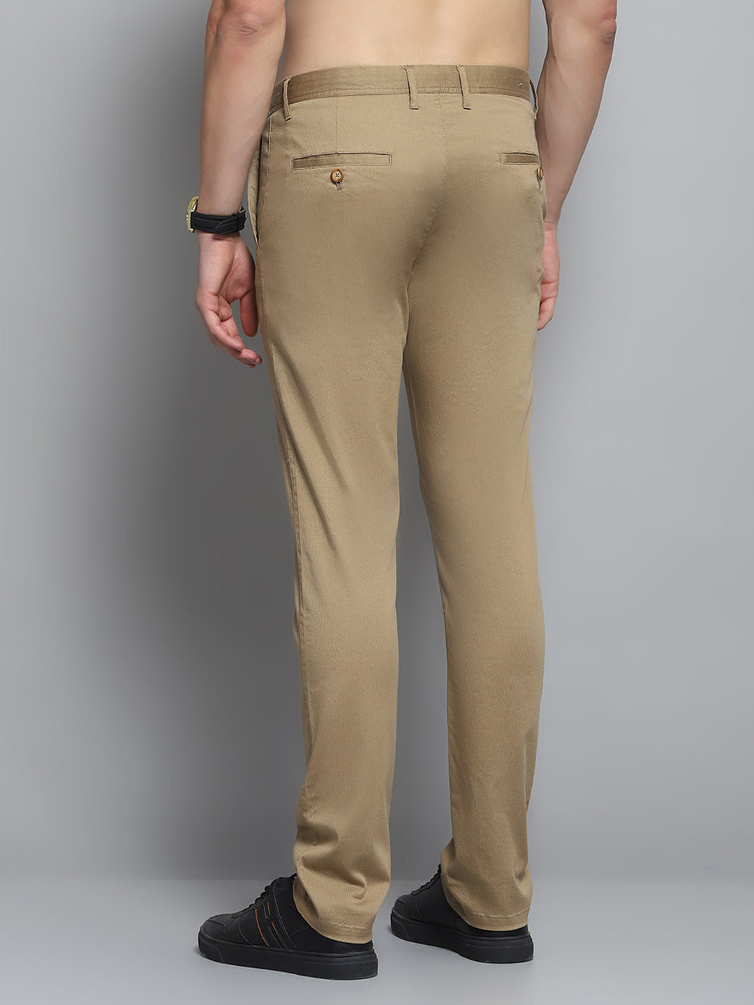 Men Khaki Solid Trouser