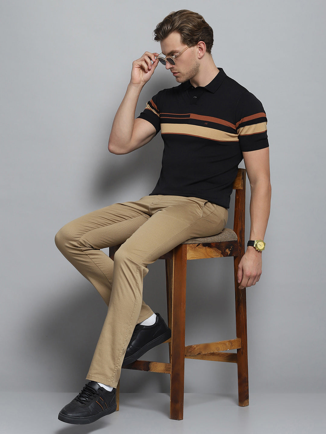 Men Khaki Solid Trouser