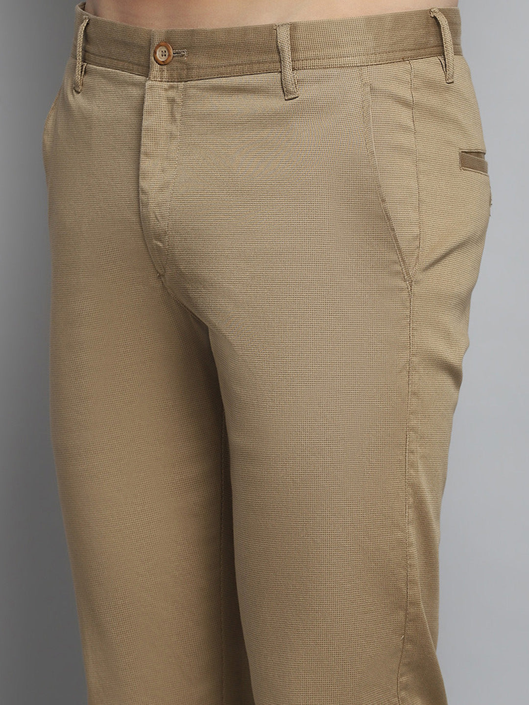 Men Khaki Solid Trouser