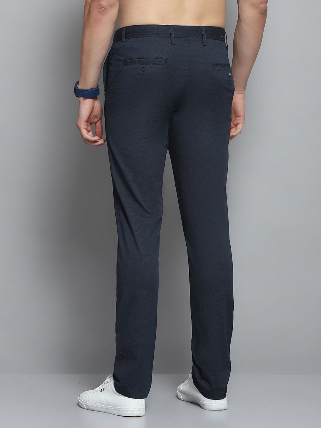 Men Navy Blue Solid Trouser