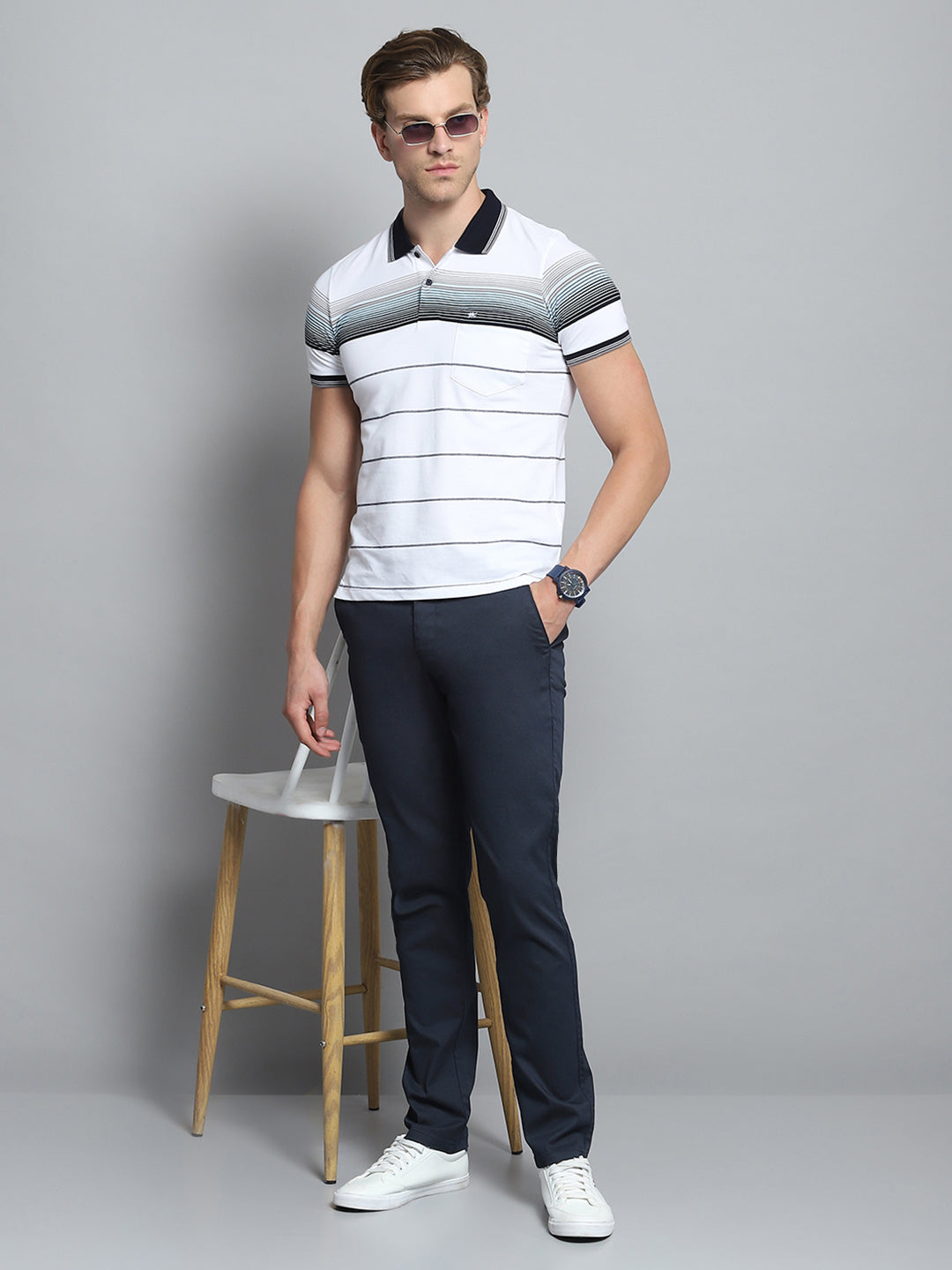 Men Navy Blue Solid Trouser