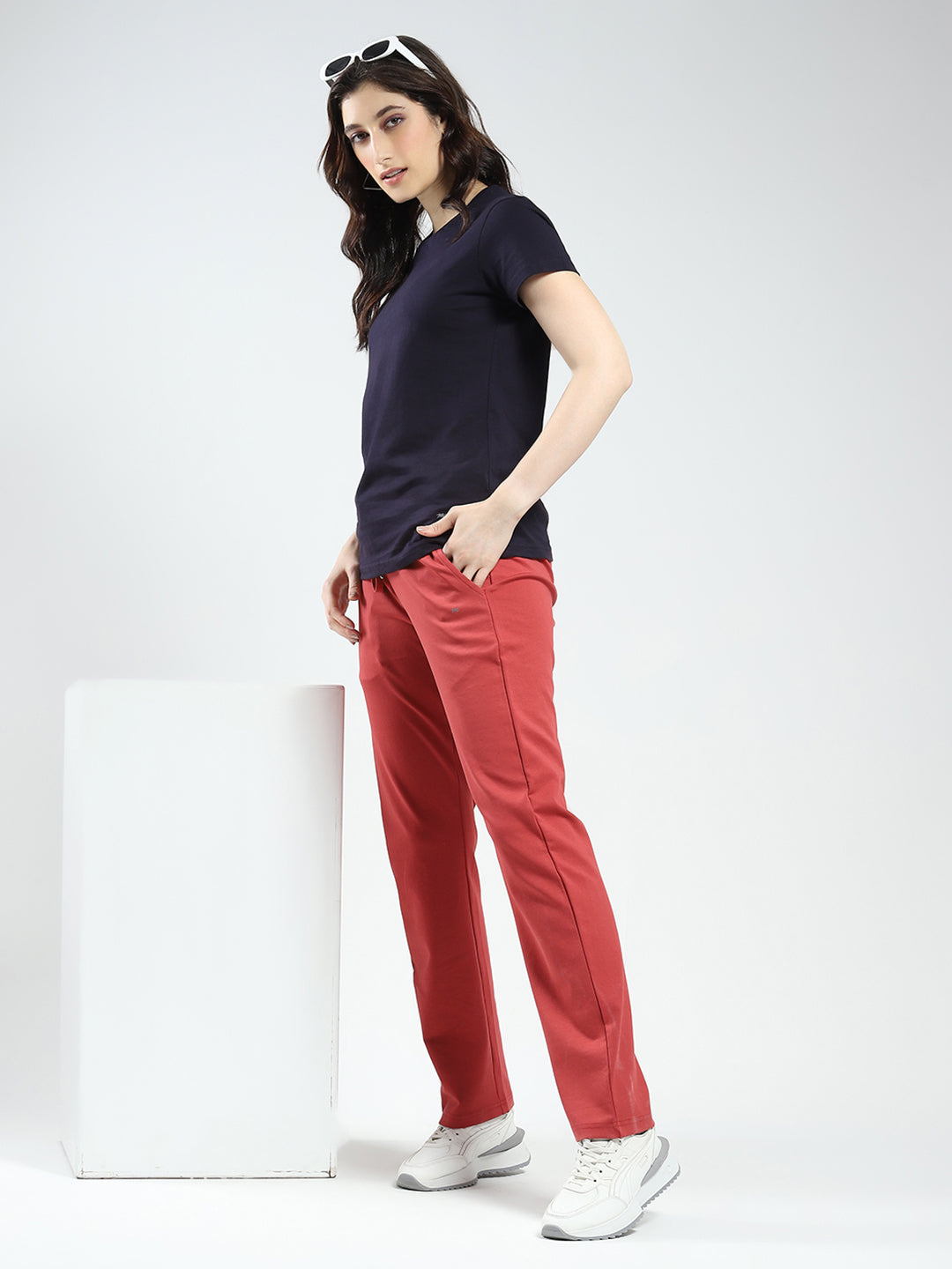 Women Rust Solid Regular Fit Lower