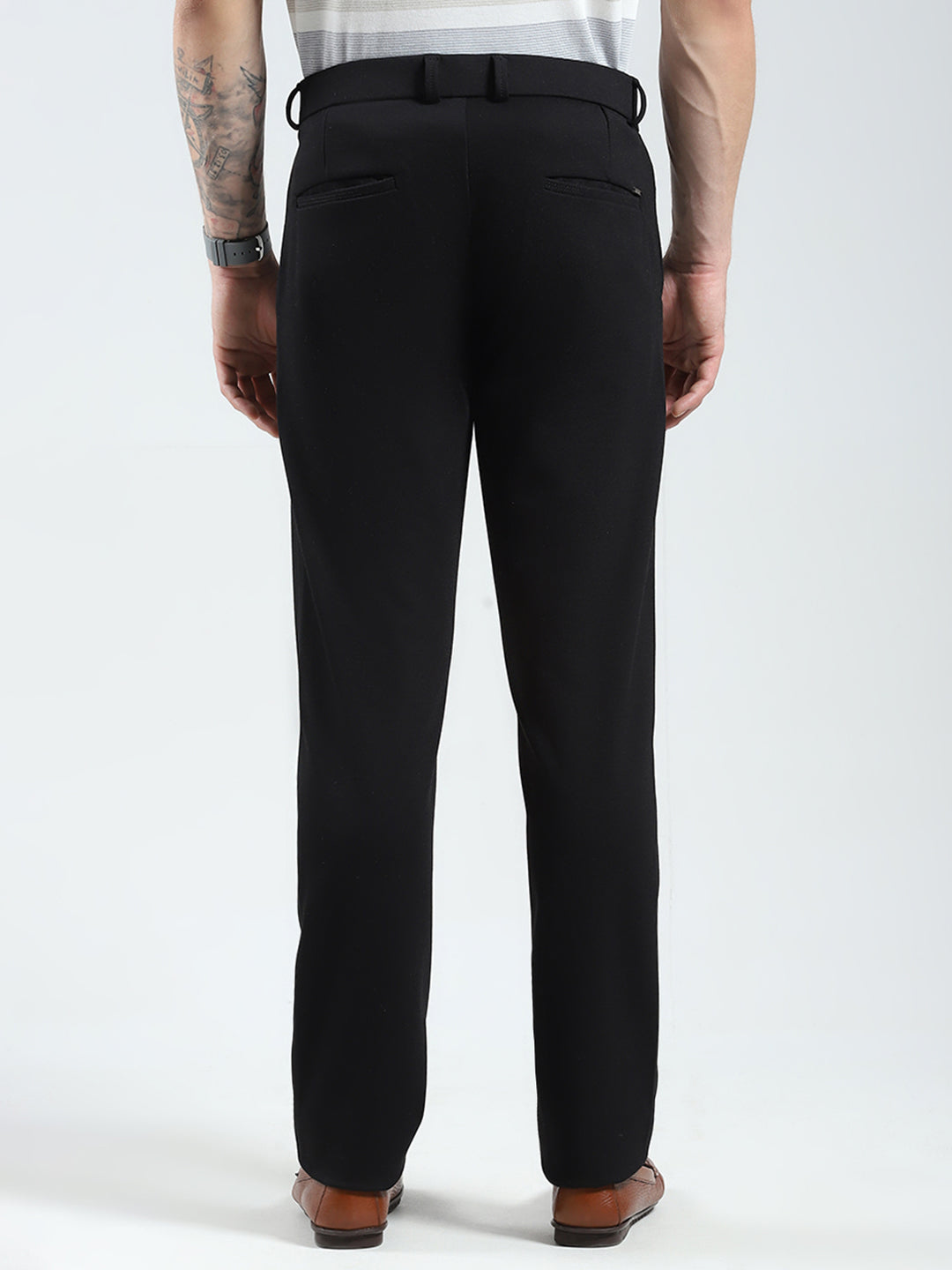 Men Black Solid Slim Fit Trouser