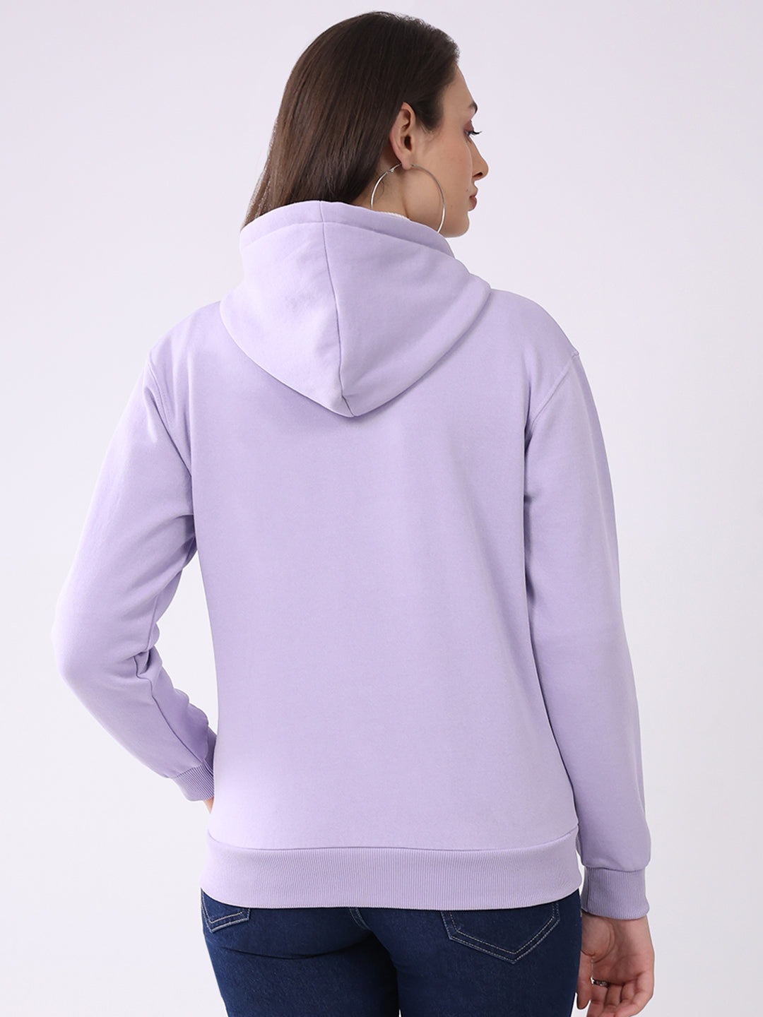 Women Purple Solid Hooded Full Sleeve Sweatshirt