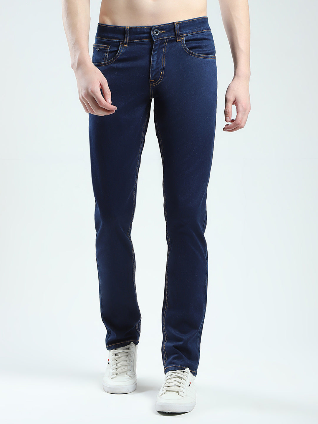 Men Blue Solid Narrow Fit Denim