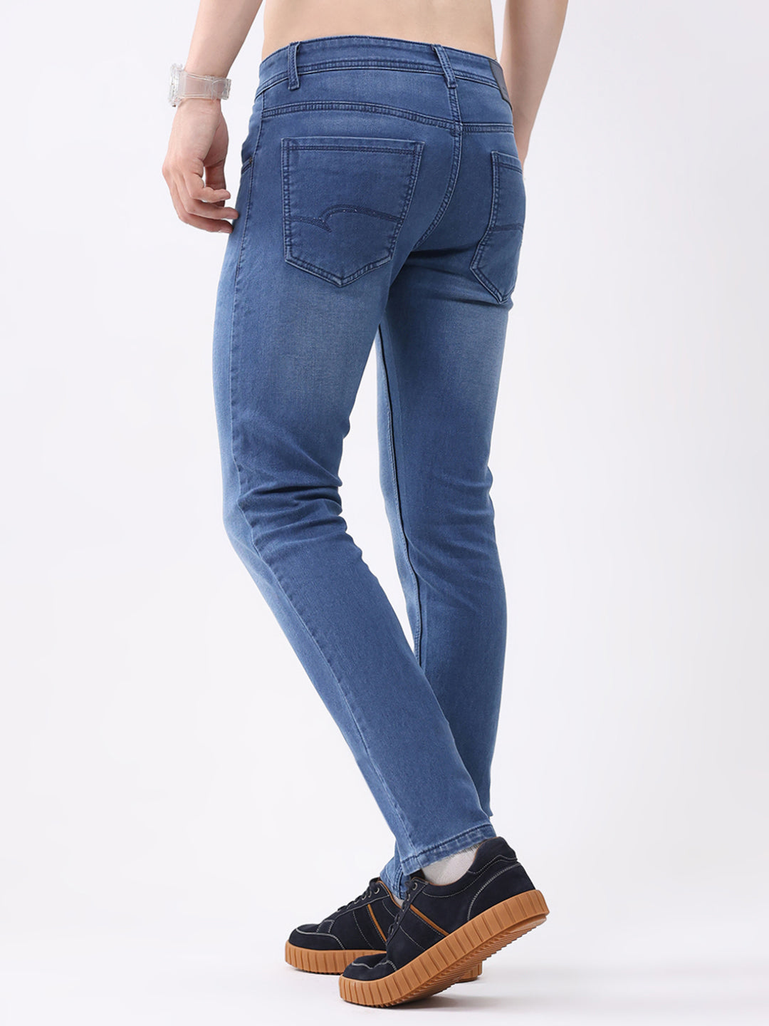 Men Blue Solid Skinny Fit Denim