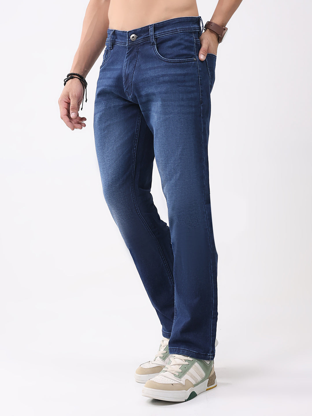 Men Blue Solid Straight Fit Denim