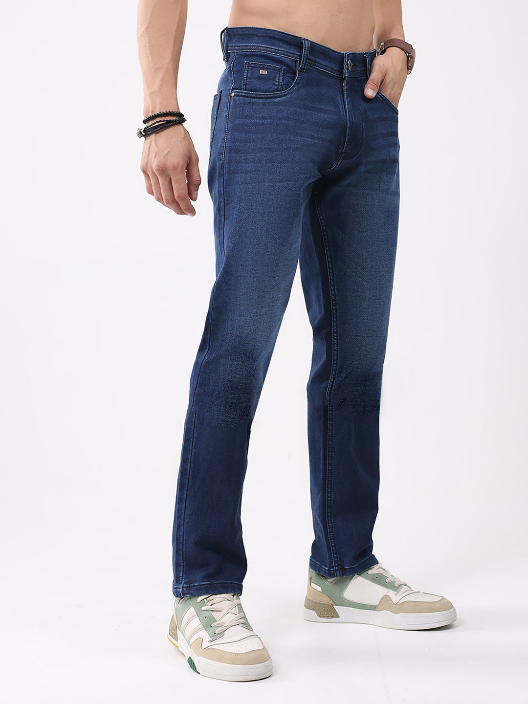 Men Blue Solid Straight Fit Denim