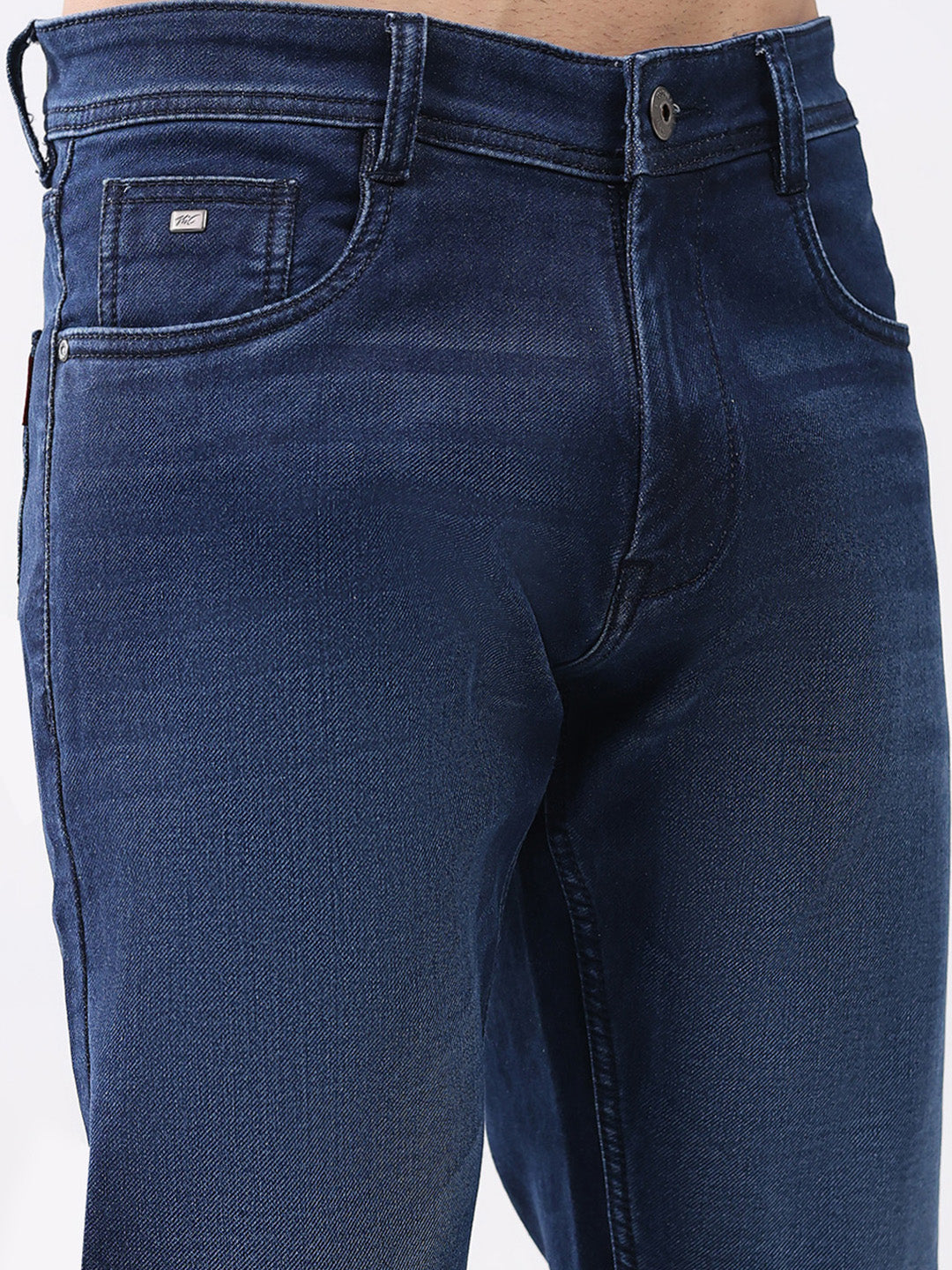 Men Blue Solid Straight Fit Denim