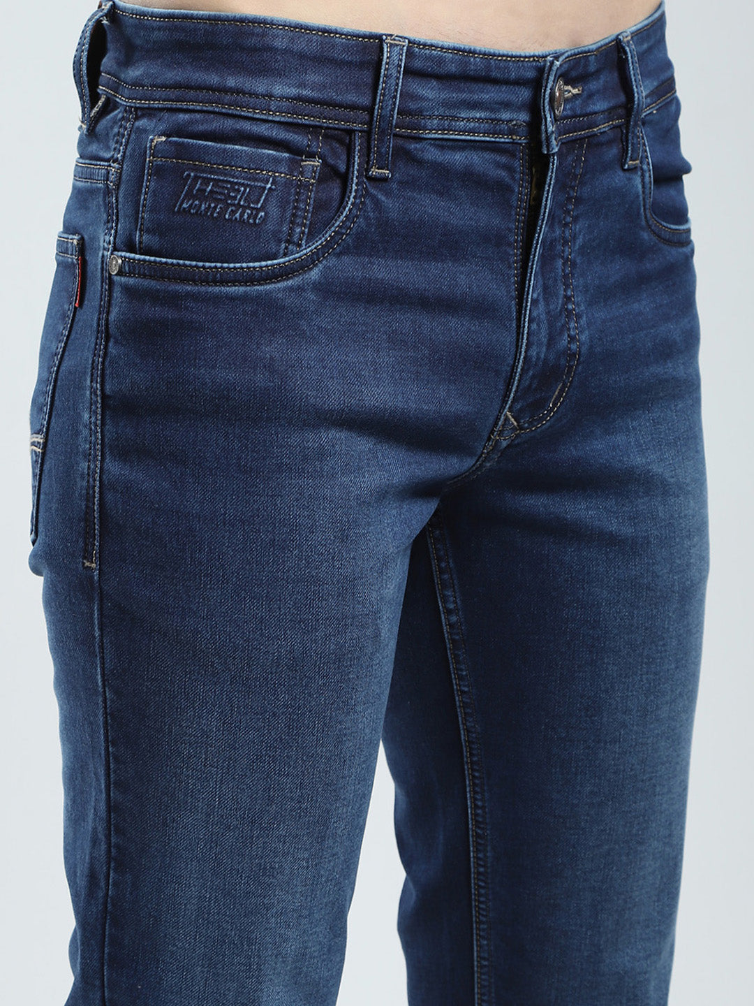 Men Blue Solid Narrow Fit Denim