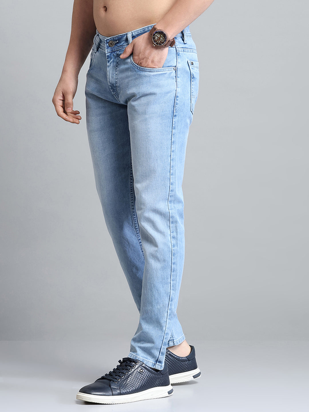 Men Blue Solid Skinny Fit Denim