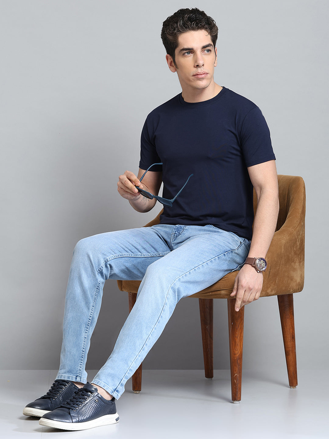 Men Blue Solid Skinny Fit Denim