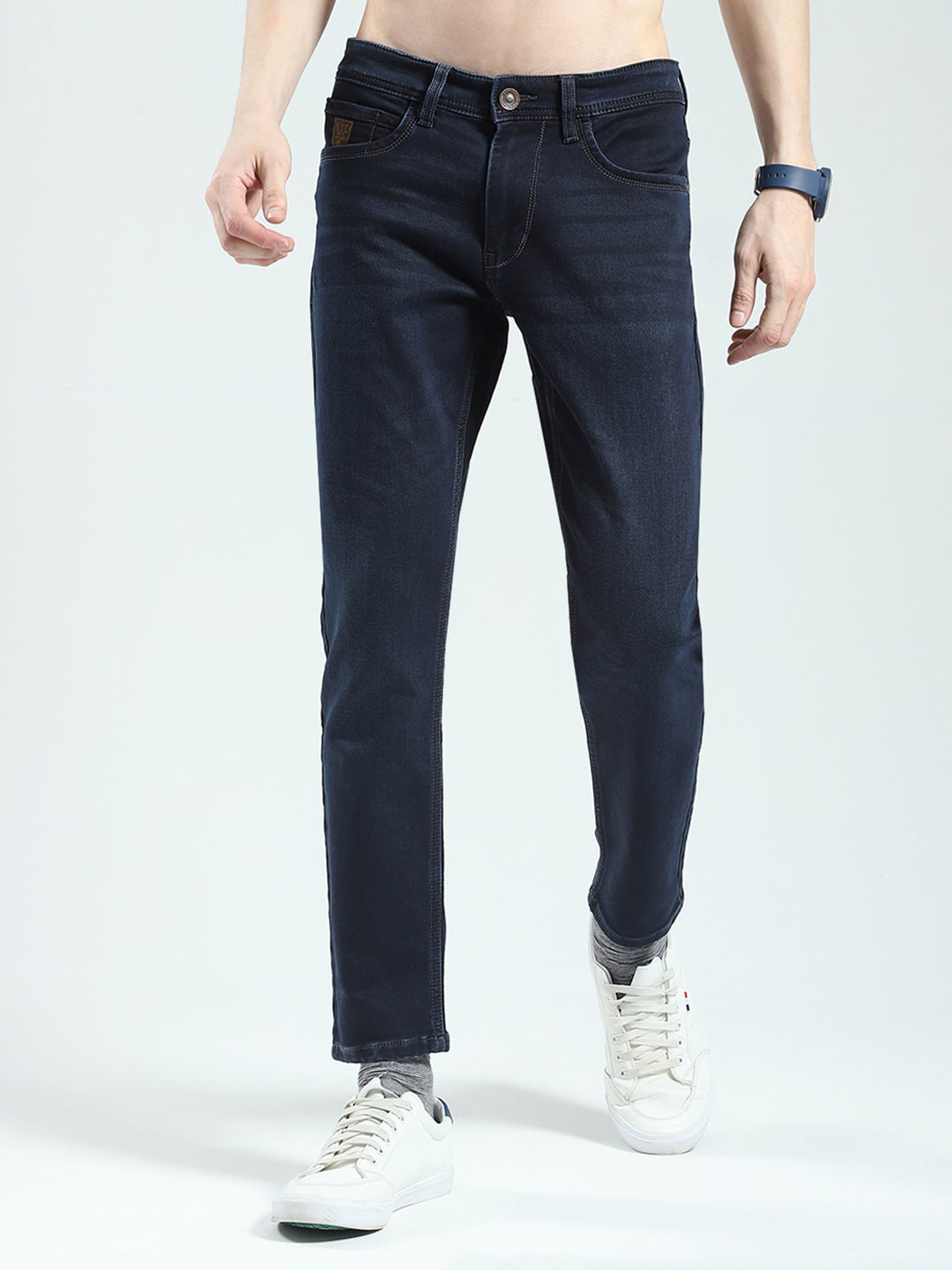Men Blue Solid Ankle Length Denim
