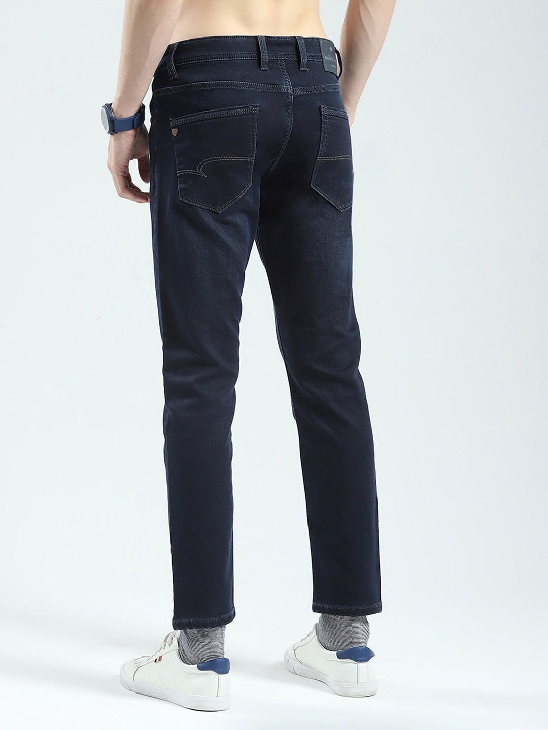 Men Blue Solid Ankle Length Denim