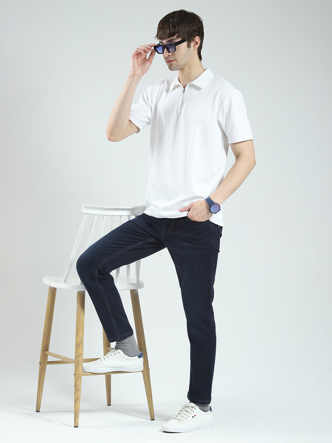 Men Blue Solid Ankle Length Denim