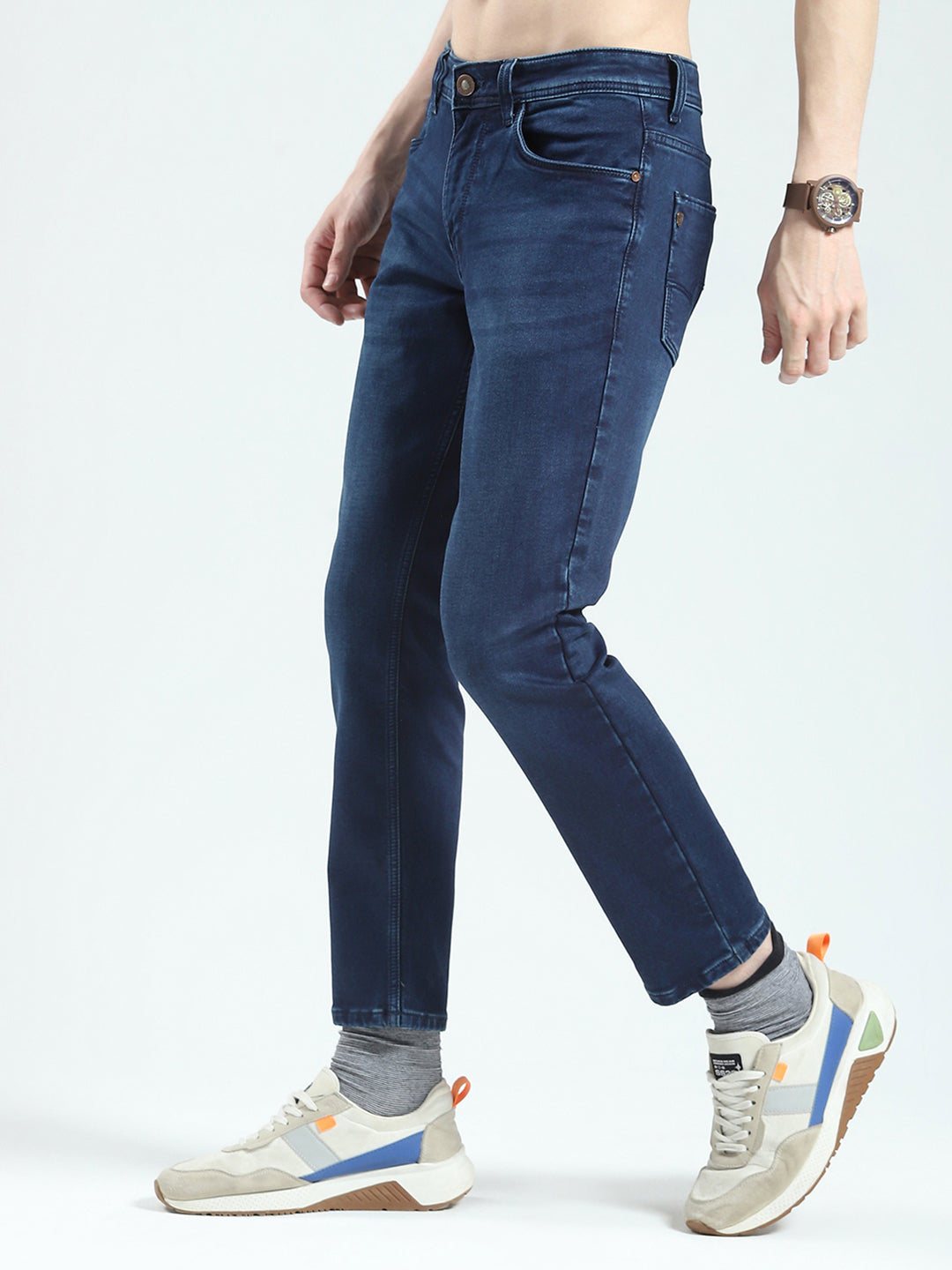 Men Blue Solid Ankle Length Denim