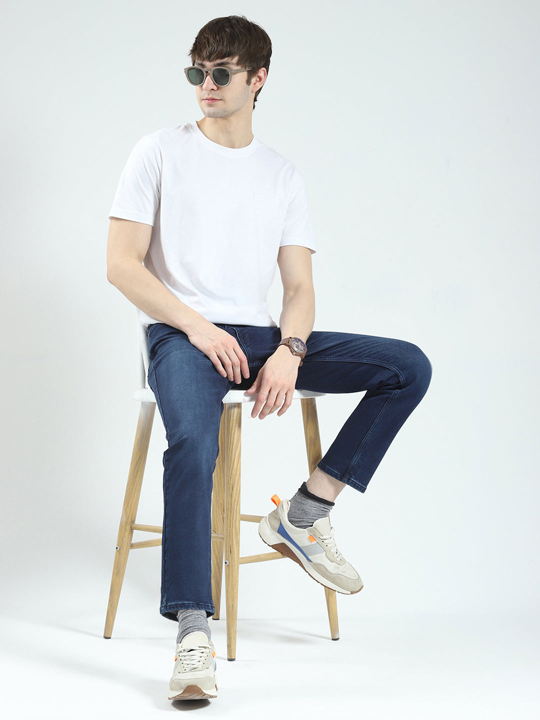 Men Blue Solid Ankle Length Denim