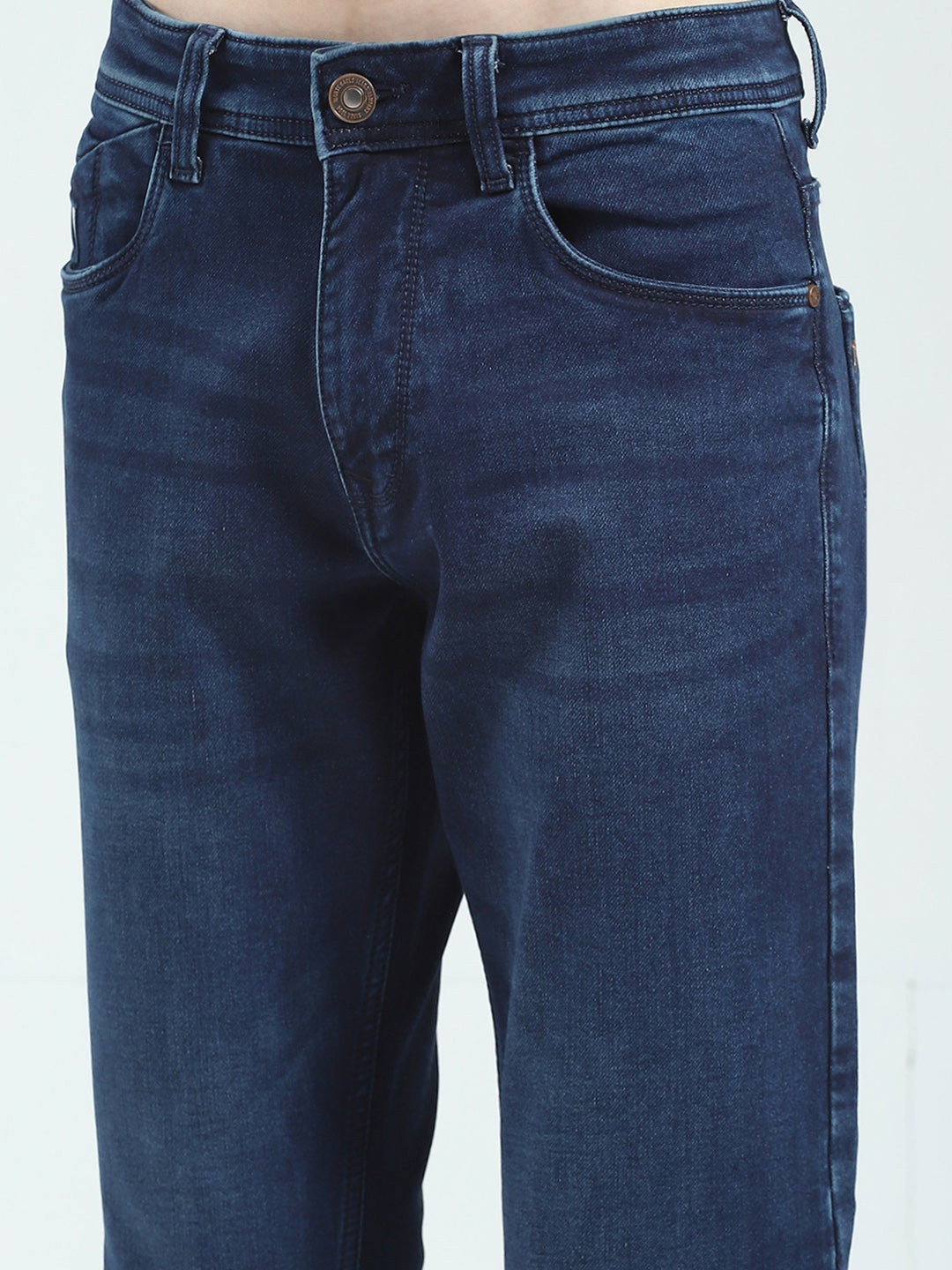 Men Blue Solid Ankle Length Denim
