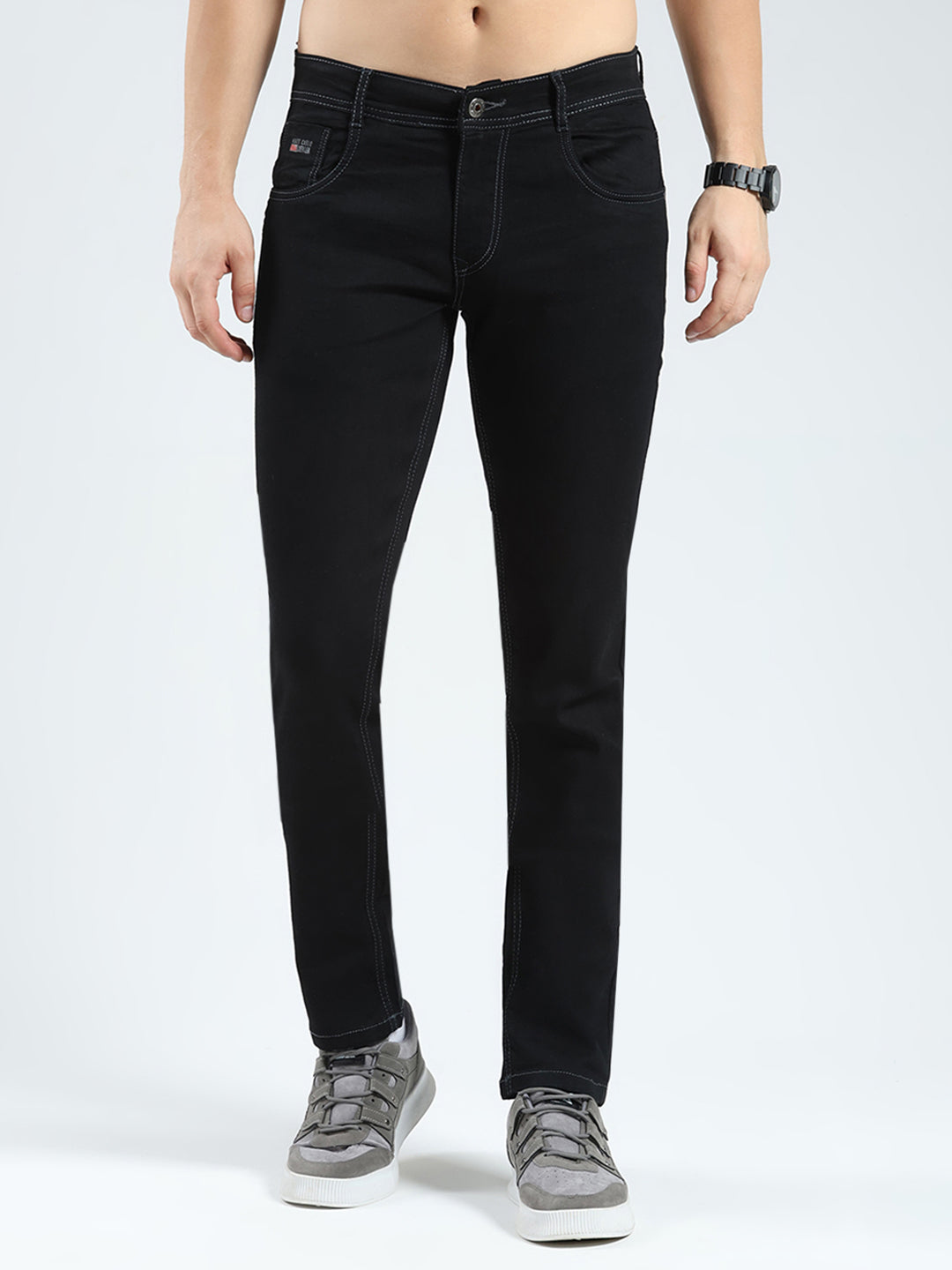 Men Black Solid Skinny Fit Denim