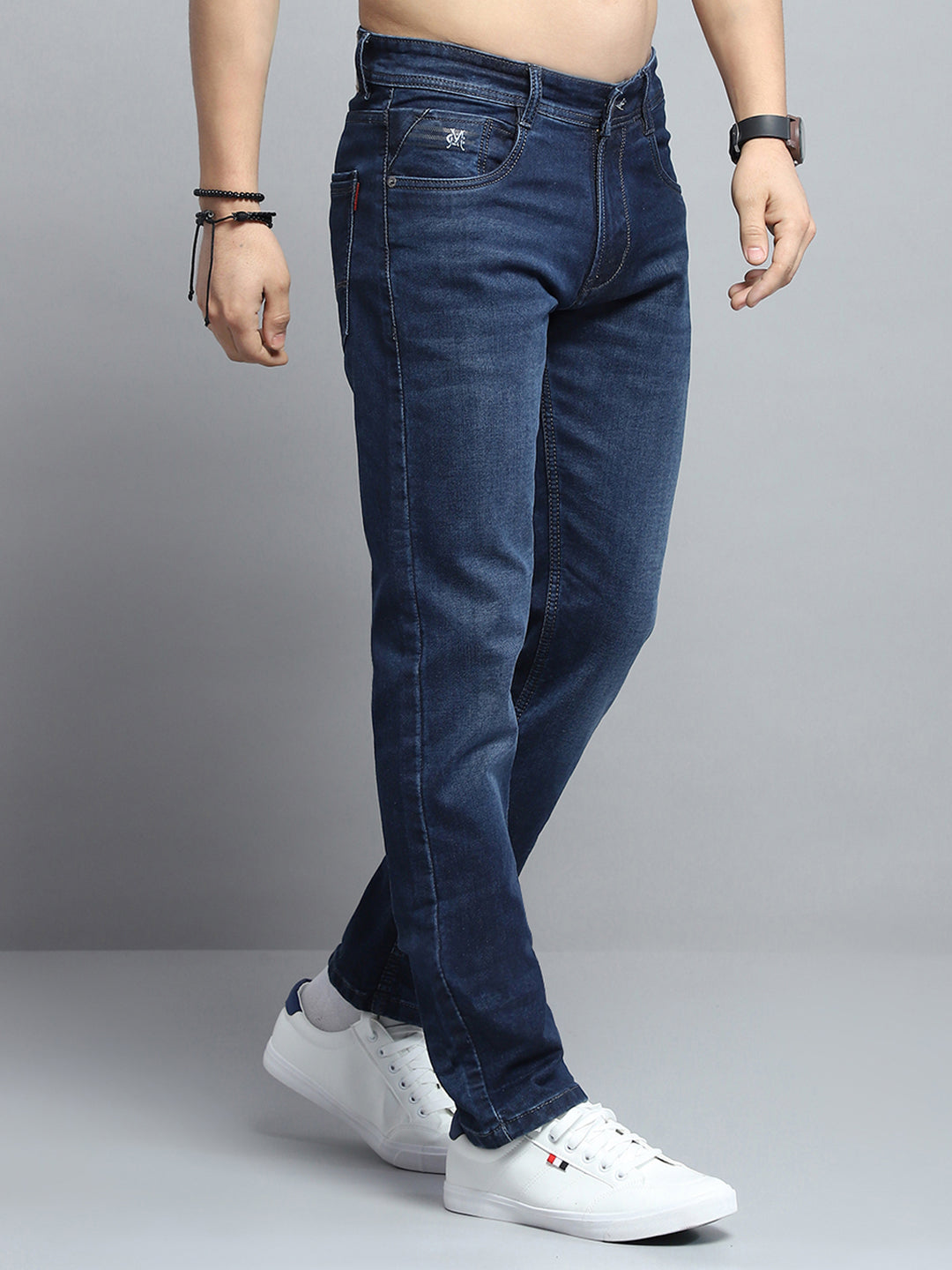 Men Blue Solid Narrow Fit Denim