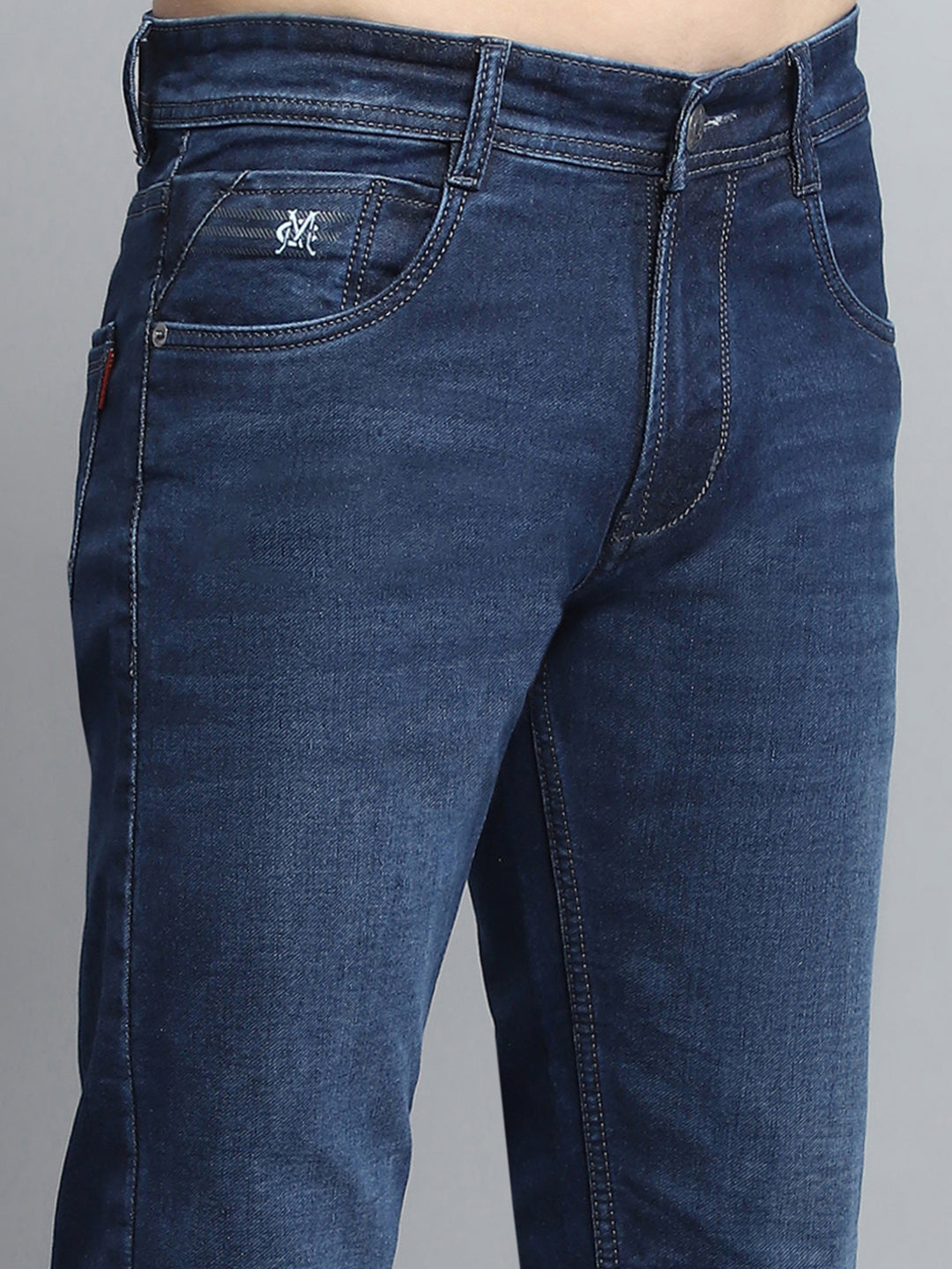 Men Blue Solid Narrow Fit Denim