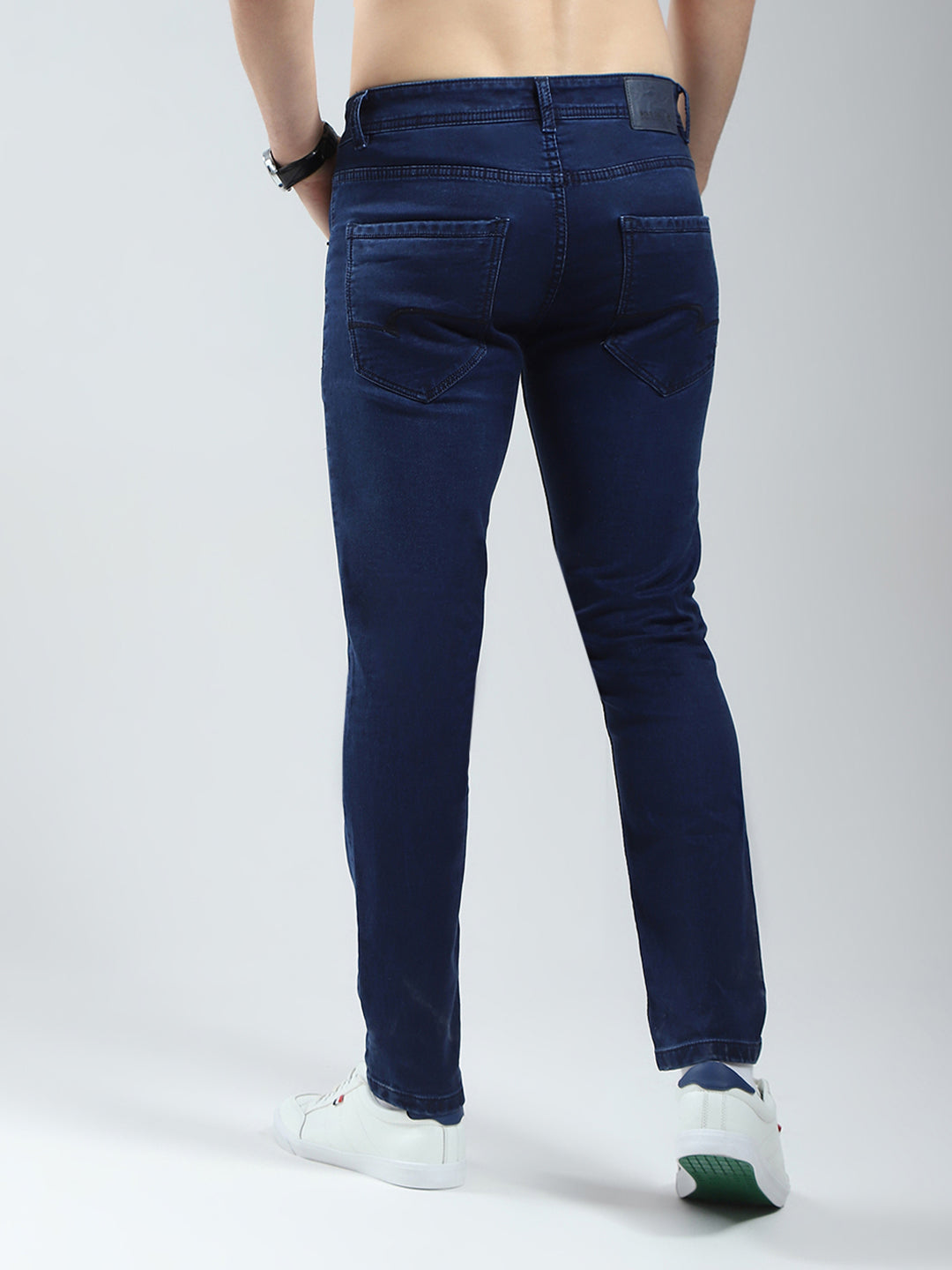 Men Blue Solid Ankle Length Denim